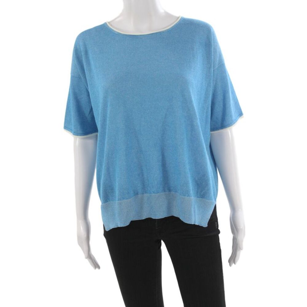 Bruno Manetti Womens Short Sleeve Round Neck Top Light Blue Size 42